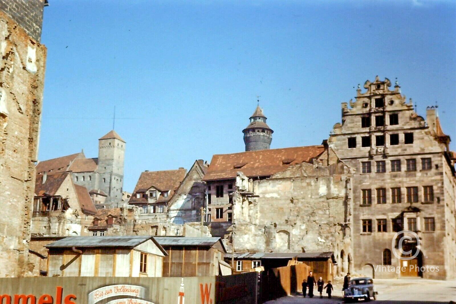 1950s Bombing Ruins - Busy Street Scene Germany